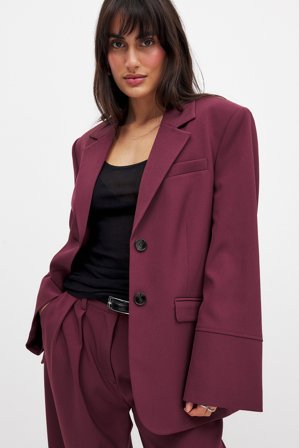 NA-KD - Oversized blazer - Figursydd blazer - Burgundy - EU 40