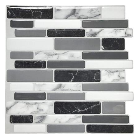 Art3d 5 stk, svart og grå selvklebende fliser med marmor mønster, mosaikkeffekt vinyl kjøkken sprut