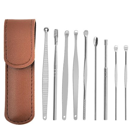 9 Piece Portable Ear Wax Removal Kit, Stainless Steel Ear A Uncture Ear Wax Cleaning Tool