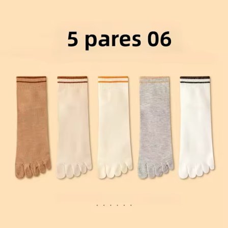 5 par 06-Dame Tåstrømper, 5 Par, Bomulds Sportsstrømper med Adskilte Tæer, Halv Tube til Yoga og Pilates