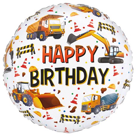 Folieballong Happy Birthday Byggekjøretøyer