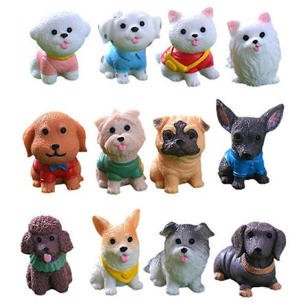 12 stk. Mini Hundefigurer Leke Sett Realistiske Mini Valpefigurer Miniatyr Hunde Dyreleke