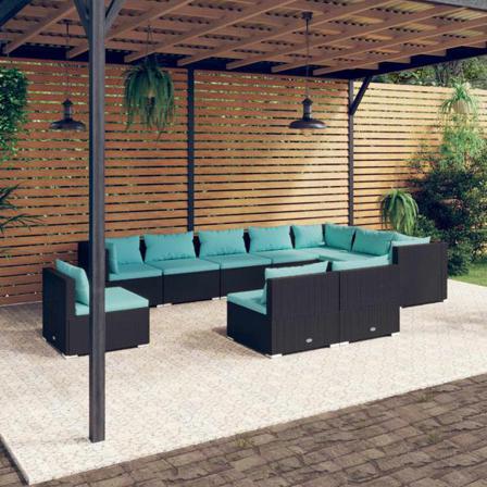 Vidaxl Loungegrupp För Trädgården M. Dynor 10 Delar Konstrotting Svart