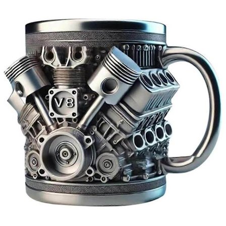 V8 Engine Stainless Steel Coffee Mug, Car Engine Coffee Cup with Insulated Handle for Car Lovers Gi