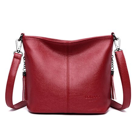 Autentiska Tofs Dam Crossbody Väskor Lyxiga Läder Väskor och Handväskor Dam Axelväskor Designer Hinkväskor Röd