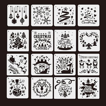 16 stk Julesjablonger Mal Malingsjablon B B