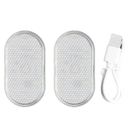 2 stk LED-sensorlys for bilinteriør, USB-oppladbart, berøringsbryter, trådløst stemningslys, nattleselys, bilinteriørlys