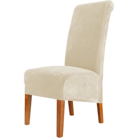 Samettiset ruokailutuolin suojukset, venyvät suuret tuolin suojukset, joustavat pestävät irrotettavat XL-tuolin suojat, 2 kpl setti, kermanvalkoinen