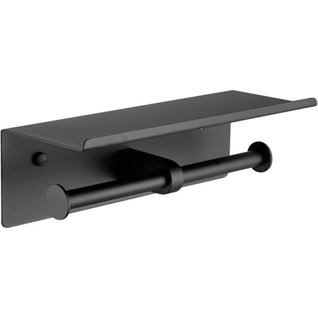 Sort Toiletpapirholder Til 2 Ruller Med Dobbelt Hylde Rustfrit Stål Vægmonteret Rulleholder