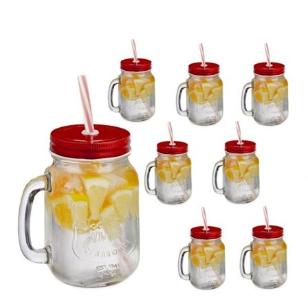 set om 8 dricksglas med röda lock