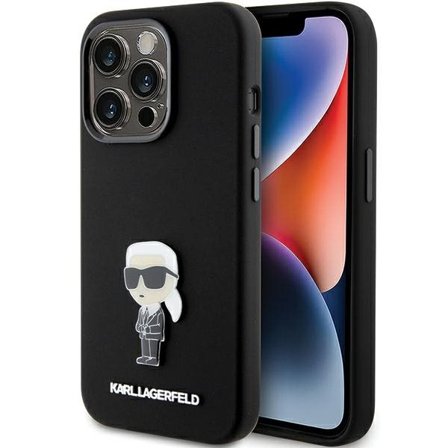 Karl Lagerfeld Silikon Ikonik Metall Pin-etui for iPhone 15 Pro - svart