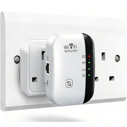 WiFi Extender 2024, WiFi Forstærker, WiFi Repeater, Dækning op til 3000 kvadratmeter, Tilslut 45 enheder, Internetforstærker (Hvid)