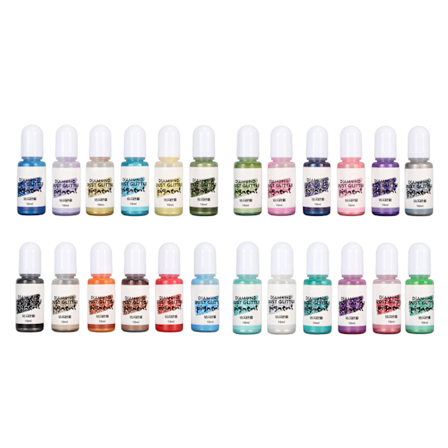 24 Farger Epoksy Resin Pigment Flytende Epoksy Fargestoff Resin Farge Diamantstøv Glitter Pigment for Små UV Resin Former