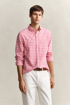 GANT Herren Gingham Hemd aus Leinenmix (L) Rosa