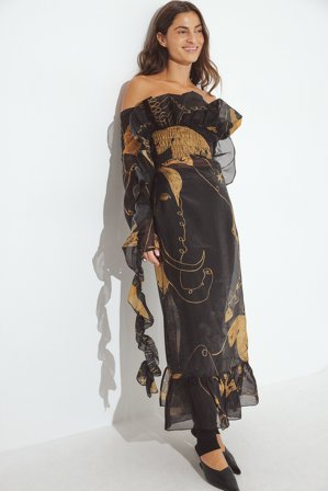 NA-KD ART Kleid mit Print - Schulterfreie Kleider - - EU 42