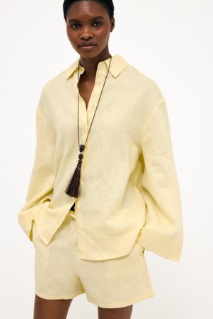 NA-KD Drawstring Linen Shorts - Shorts - Gul - EU 34