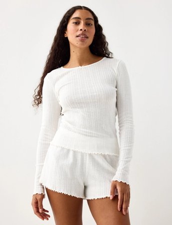 Lindex Top Pointelle With Lettuce Edg - Cream - L