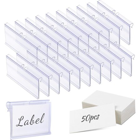 50 st Klar Plast Etiketthållare för Trådhylla, Detaljhandelsprisetikett, Korg Etiketter, Clip Etiketter, Skylthållare för Supermarketprodukter