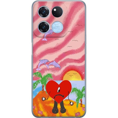 Kompatibelt Mobildeksel til OnePlus Ace Racing Bad Bunny i en fargerik quiltet jakke med hjertemønster og solbriller i moderne gatestil