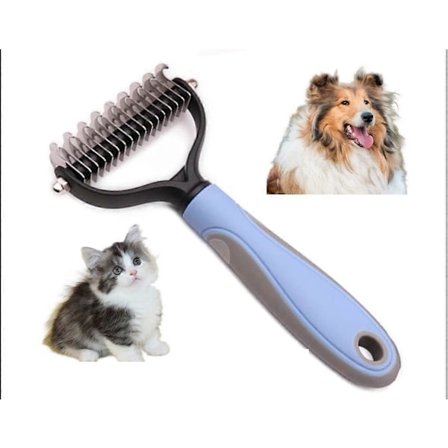Karda för katter eller hundar med långt hår. Djurborste med dubbelt trasselfritt blad för att ta bort tovor under pälsen och borsta ditt husdjur 