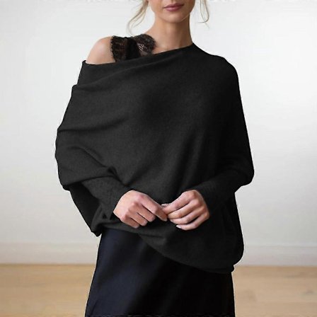 Asymmetrisk drapert genser, en genser så myk som skyene, dame langermet slouch batwing ensfarget myk strikket genser