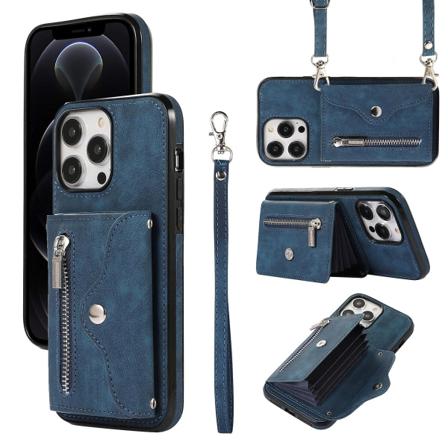 Til Iphone 12 / 12 Pro 6.1 Tommer Pu Læder+tpu Telefon Etui Kickstand Cover Med Rfid Blokeringskort Taske Blue