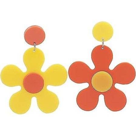 Vintage 60'er 70'er Blomsterøreringe Farverige Blomsterøreringe Store Akryl Daisy Blomsterhængende Øreringe Til Kvinder Liljeblade Hawaii 