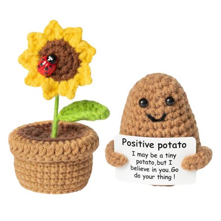 2 stk/sett Heklet Potted Sunflower Ornament Emosjonell Støtte Positiv Pote Strikking Positivt Liv Grønnsak Dukke Stressavlastning Trøstende Leker