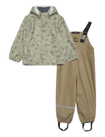 Pu Rain Set Aop W. Susp/104 Outerwear Rainwear Rainwear Sets Khaki Green Mikk-line