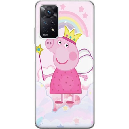 Yhteensopiva Puhelinkuori Xiaomi Redmi Note 11 Pro 5G Peppa Pig prinsessamotiivi kruunulla, siivillä ja sateenkaarella, satumainen lasten kuvitus pil