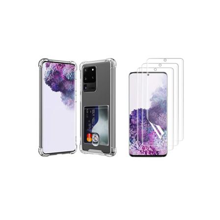 Samsung Galaxy S20 Ultra -kuori korttitelineellä ja pehmeällä näytönsuojalla Transparent