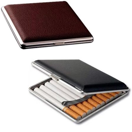 Stilsikkert cigaretetui i metal og PU-læder