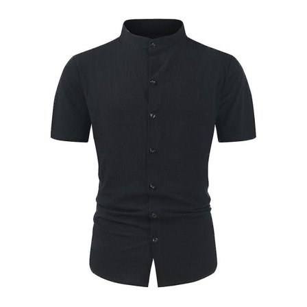 Ståkrage for menn Button Down-skjorter Kortærmet bomull Linnelook Strand Casual Snygg sommerskjorte Toppar Black 2XL