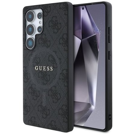 Guess Läder 4G Färgad ring Classic Logo MagSafe Fodral Samsung Galaxy S25 Ultra svart