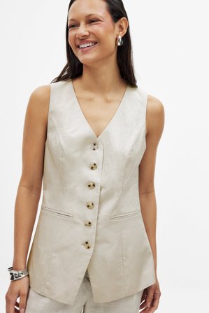 NA-KD Linen Blend V Neck Vest - Blazer vest - Beige - EU 36