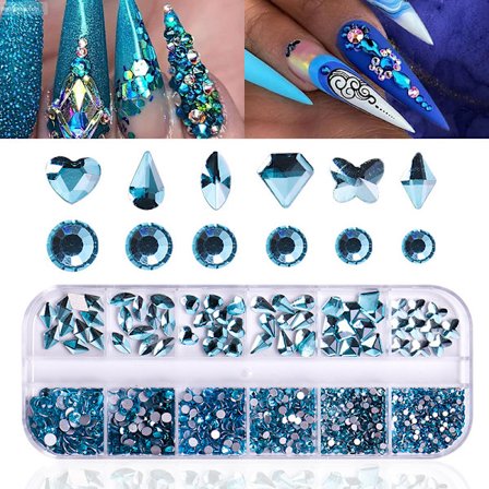 (Blå) 12 Kristallstenar för Nail Art - Nail Art, Kristall Rhinestone Nail Art, Blandade Storlekar, Diamant Nagel Dekoration Blanka Färgade Kristaller 