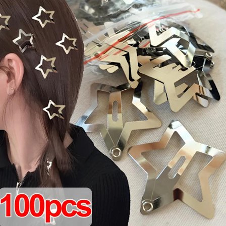 100pcs Silver Star Hair Clips for Girls Filigree Star Metal Snap Clip Hairpins Barrettes Hair jewelry Nickle Free Lead Free