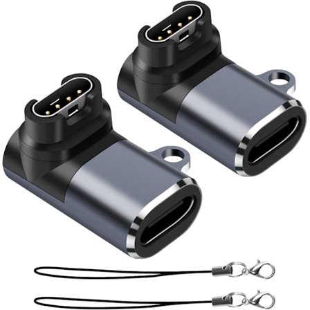 Ur-opladningsadapter (2-pak), USB Type-C hun til han-adapter, kompatibel med Garmin Fenix 7/7S/7X/6/6X/6S