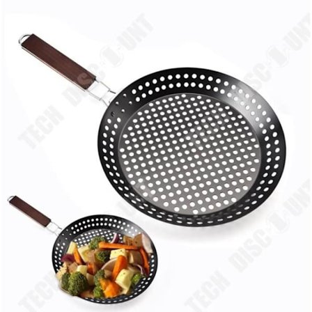 Grillverktyg - TD - Fällbar - Ø 32cm - Trähandtag - Non-stick