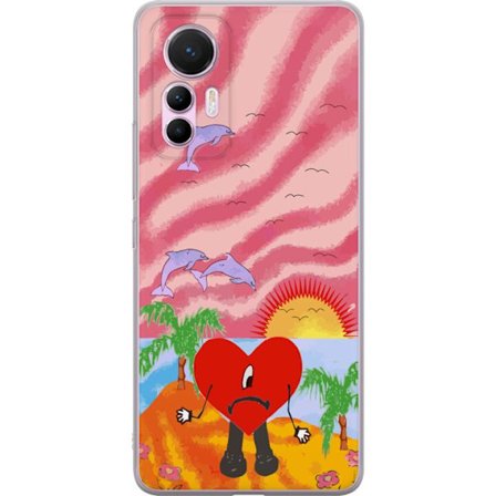 Kompatibelt Mobildeksel til Xiaomi 12 Lite Bad Bunny i en fargerik quiltet jakke med hjertemønster og solbriller i moderne gatestil