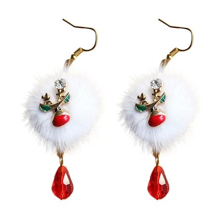 Kvinnor Jultomten Älg Pompom Strass Dangle Hook Örhängen Jul Smycken Present
