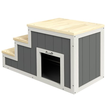 2-In-1 Koiran Portaat, Kissan Portaat Luolalla, 3 Askelmaa, Puinen Lemmikkiluiska, Jopa 30 Kg, Lemmikkitikkaat