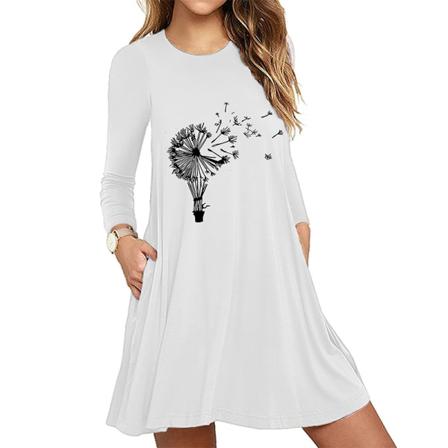 Kvinnor Print Kort Mini Med Fickor T Shirt Klänningar