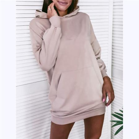 Höst Långärmad Dam Hoodie Klänning Solid Rosa Pockets Street