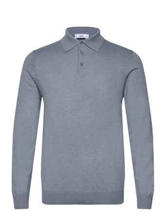 Long-Sleeved Cotton Jersey Polo Shirt Blue Mango