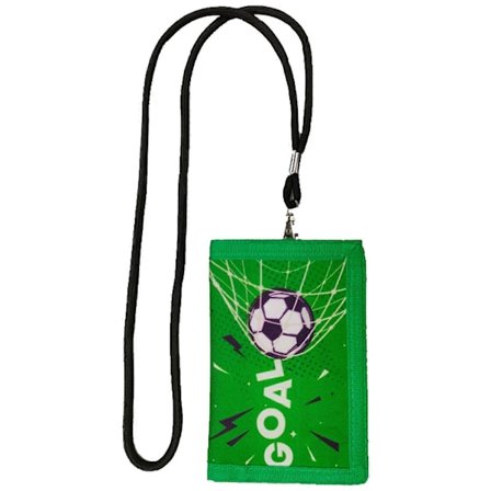 Børnepung til drenge, sportsfodboldmønster, tredobbelt pung med snor, lynlåslomme til mønter og kortholder