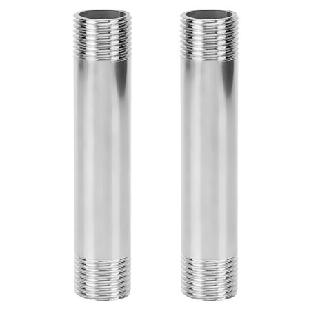 2 stk. rustfrit stål lige diameter gevindrør nippel konnektor VVS fittings G3/4 han gevind forlængerstang 10 cm
