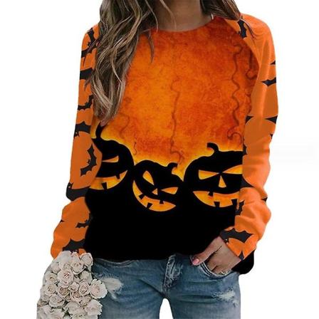 Halloween Sweatshirts Dam Höst Pumpa Långärmade Skjortor Blus Pumpa Grafiskt printed Crewneck Pullover Top style 6 XL