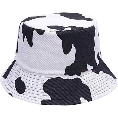 Unisex Ko-mönstrad Bucket Hat Dubbelsidig Bärbar Vändbar Bucket Hat Vit