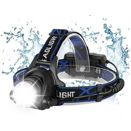 Huvudlampa, Uppladdbar LED-ficklampa, 10000lm Huvudlampa med 3 Ljuslägen med USB-kabel 2 x 18650 Batterier med Indikatorlampa för Camping/fiske/